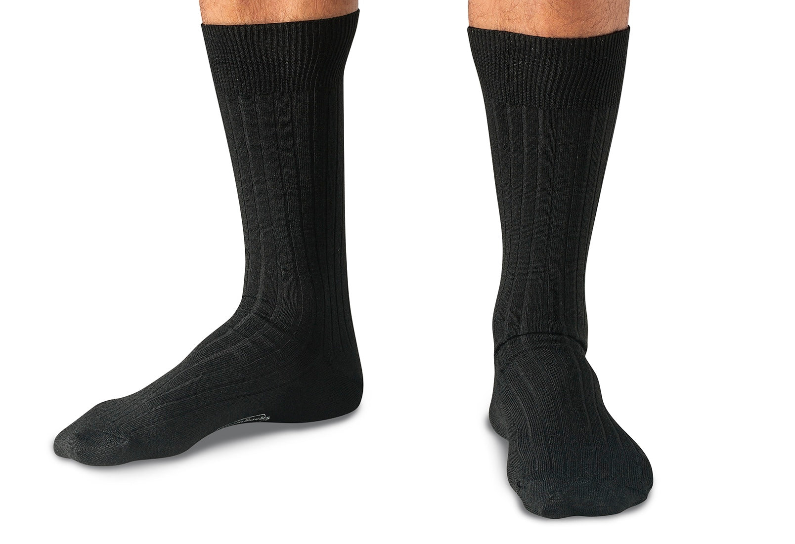 Mid-Calf Merino Wool Sock - Solid, Ribbed, Black