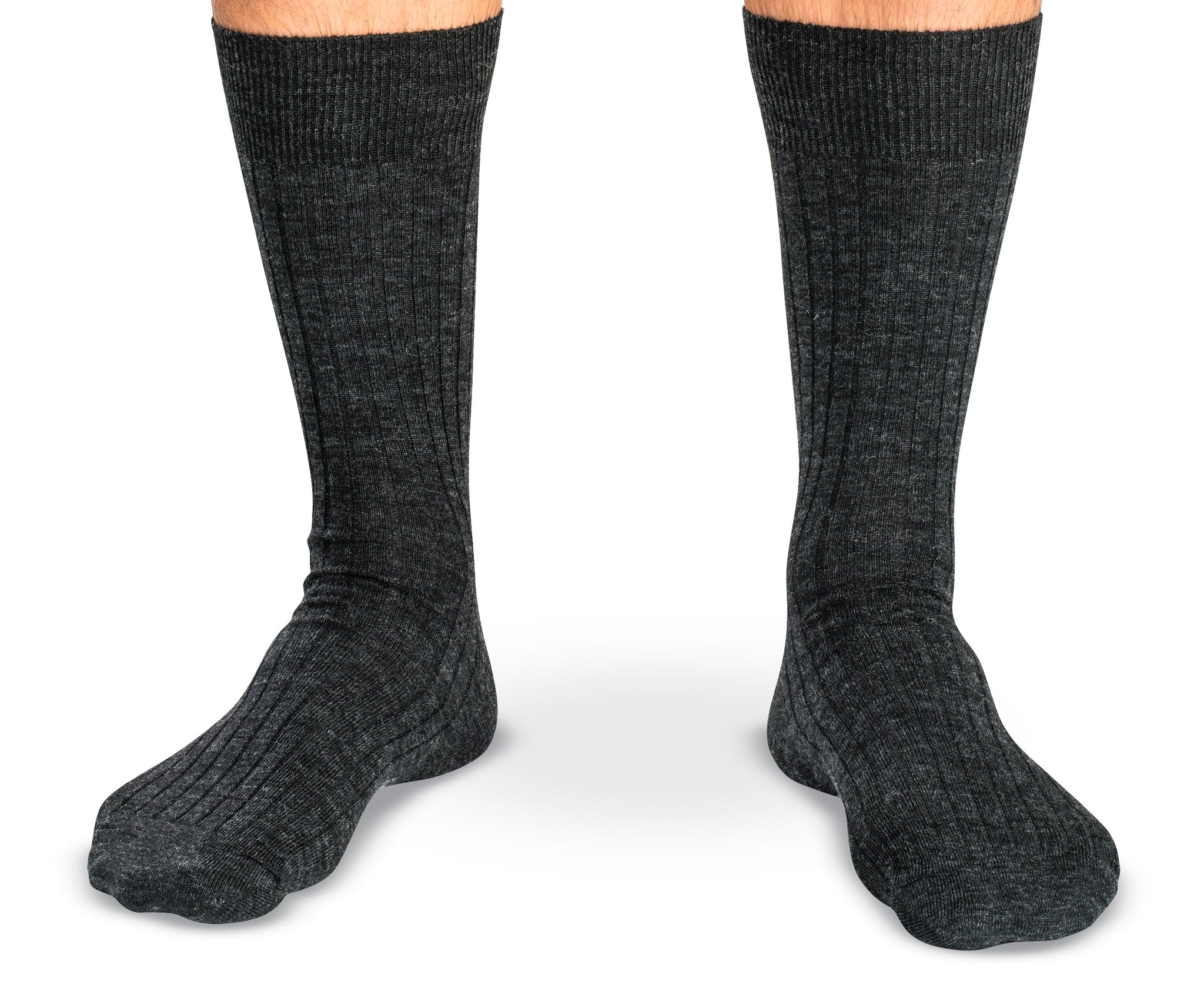 Mid Calf Merino Wool Socks -Solid, Ribbed, Charcoal