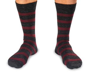 Mid-Calf Merino Wool - Stripe, Burgundy/Charcoal