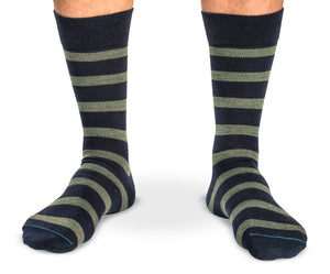 Mid-Calf Merino Wool - Stripe, Olive/Navy