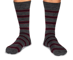 Mid-Calf Merino Wool Sock, Stripe, Heather Grey/Burgundy/Navy