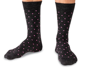 Mid-Calf Merino Wool Sock - Charcoal w/ Pink Dots